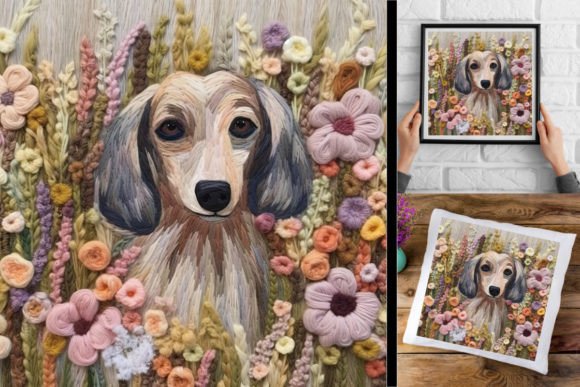 3D Graphic, Wool Embroidery Dachshund